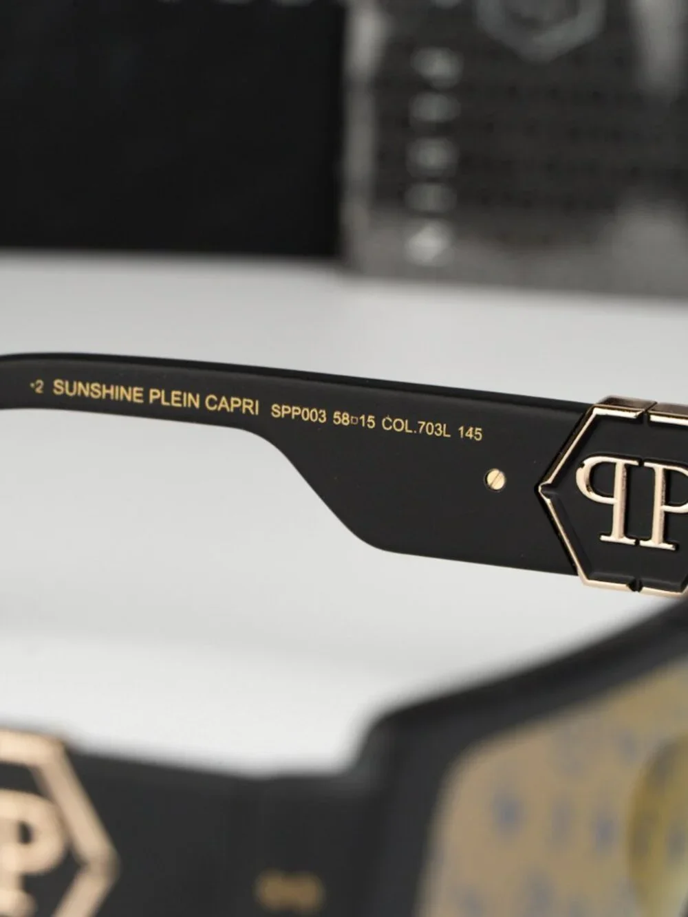 Philipp Plein Men Sunglasses Black Gold Mirror Rectangle SPP003M 703L BRAND NEW